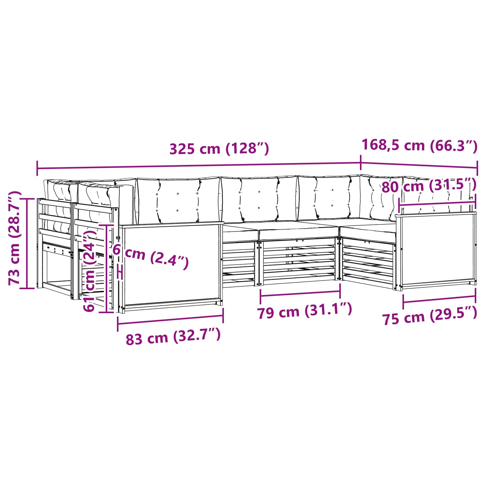 Outdoor-Sofagarnitur 6 pcs Natur