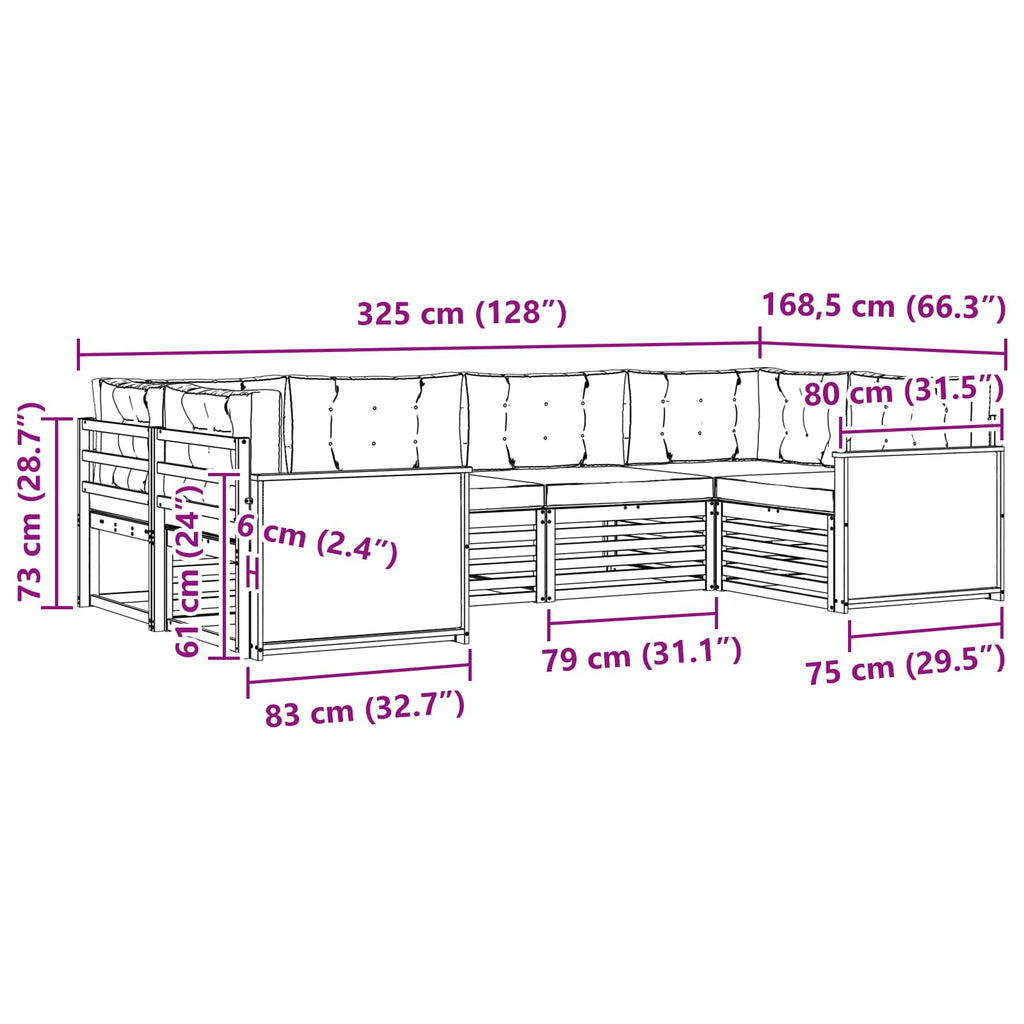 Outdoor-Sofagarnitur 6 pcs Natur