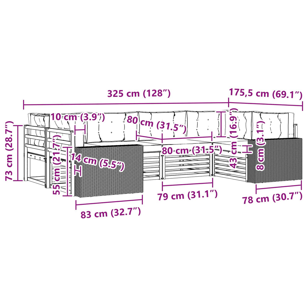 Outdoor-Sofagarnitur mit Kissen 6 pcs Natürlich und Hellgrau