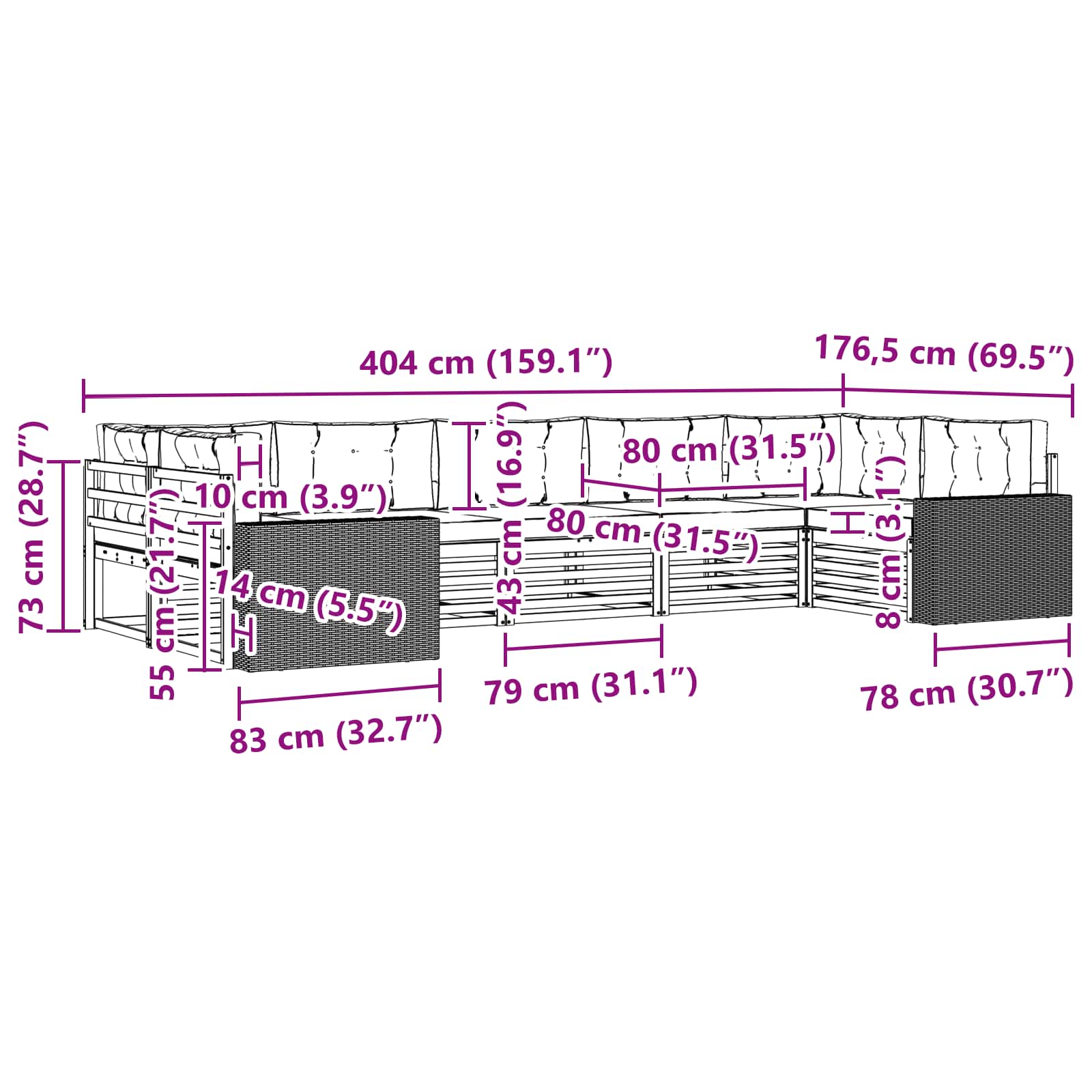 Outdoor-Sofagarnitur mit Kissen 7 pcs Natur und Anthrazit