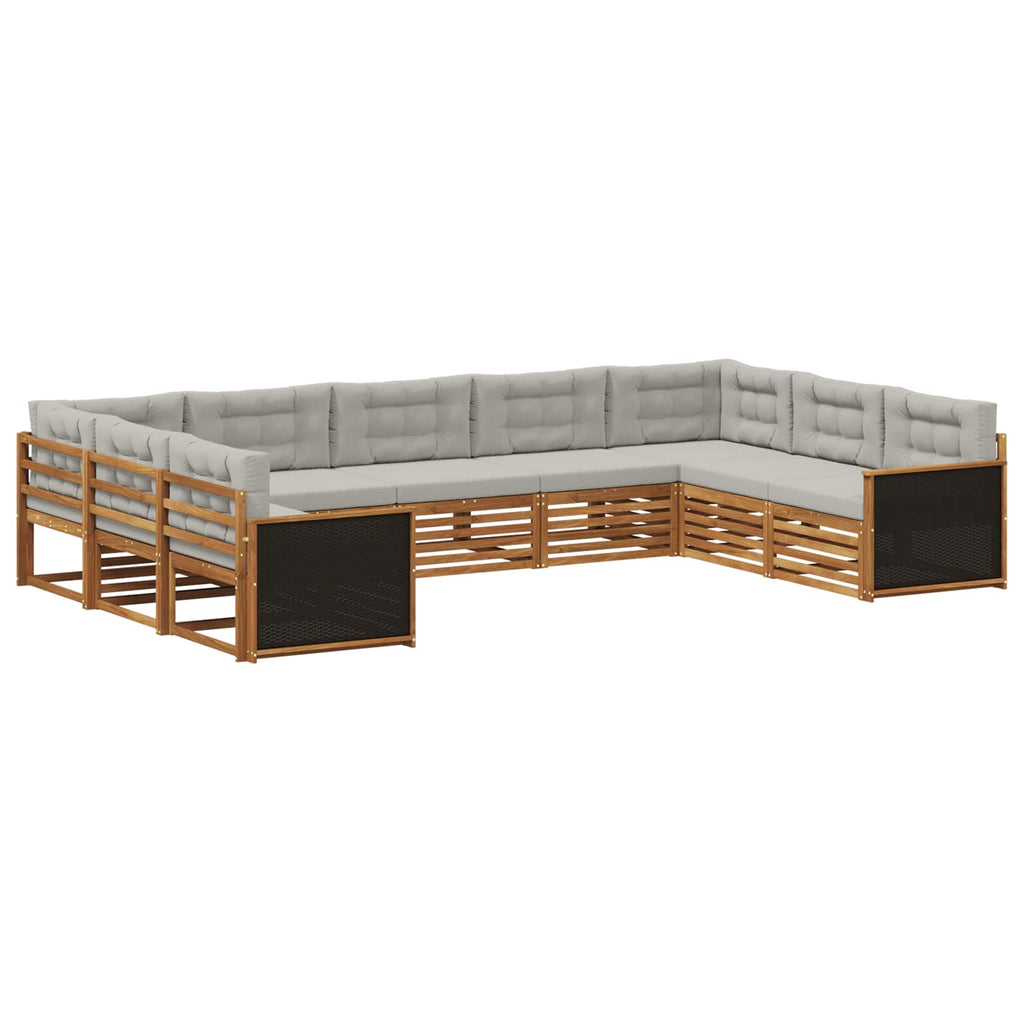 Outdoor-Sofagarnitur mit Kissen 9 pcs Natürlich und Hellgrau