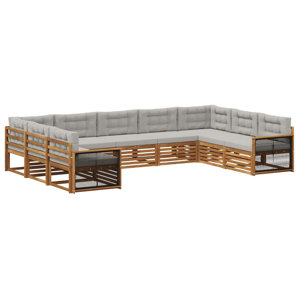 Outdoor-Sofagarnitur mit Kissen 9 pcs Natürlich und Hellgrau