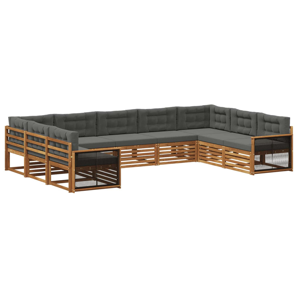 Outdoor-Sofagarnitur mit Kissen 9 pcs Natur und Anthrazit