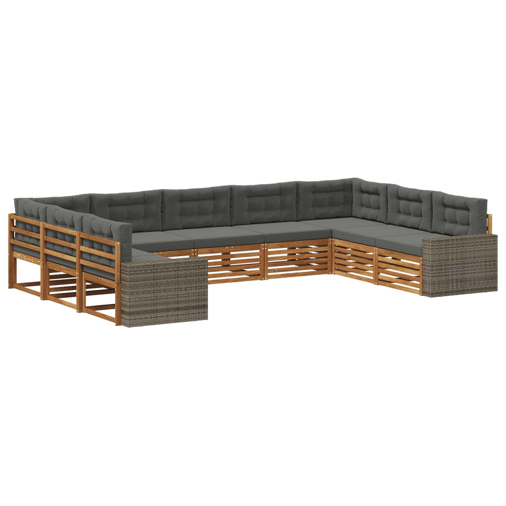 Outdoor-Sofagarnitur mit Kissen 9 pcs Natur und Anthrazit