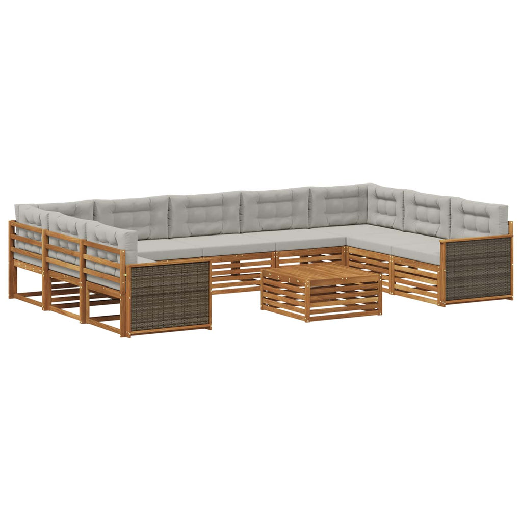 Outdoor-Sofagarnitur mit Kissen 10 pcs Natürlich und Hellgrau