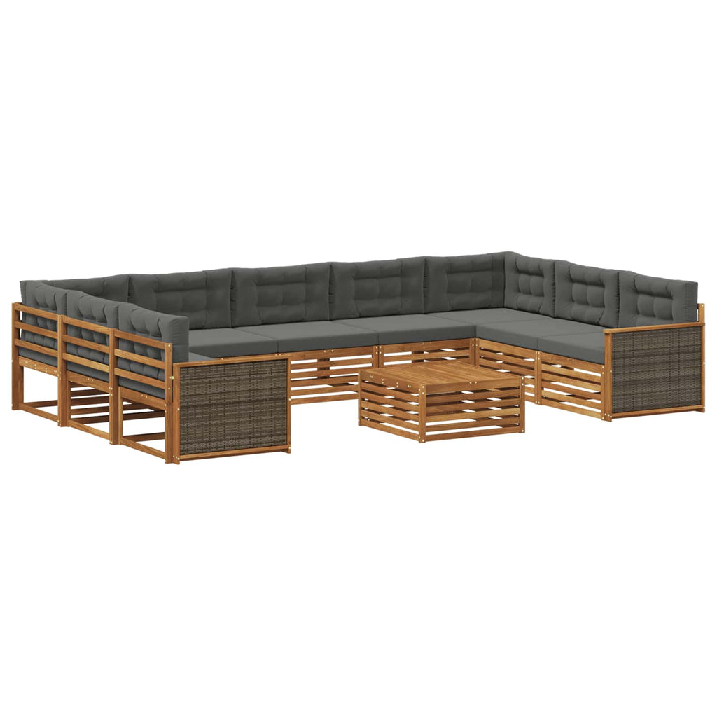 Outdoor-Sofagarnitur mit Kissen 10 pcs Natur und Anthrazit