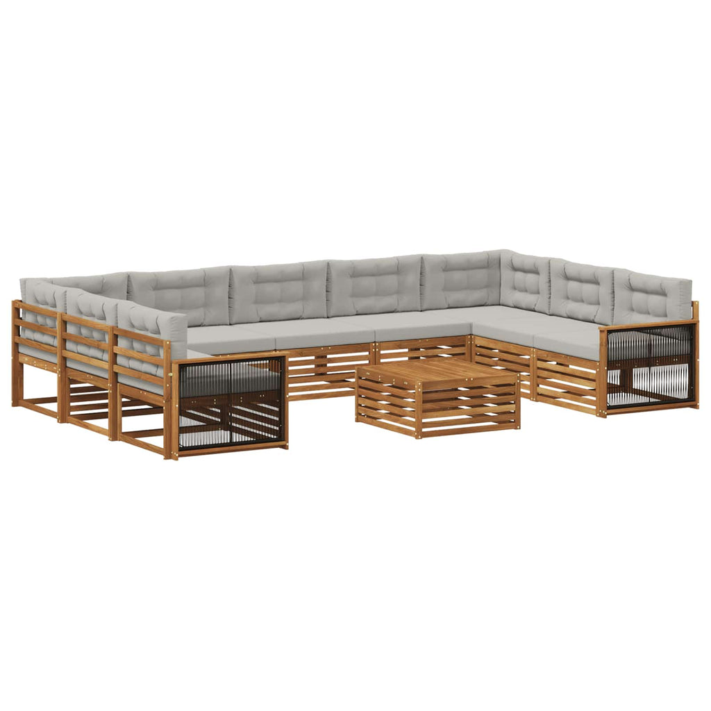 Outdoor-Sofagarnitur mit Kissen 10 pcs Natürlich und Hellgrau