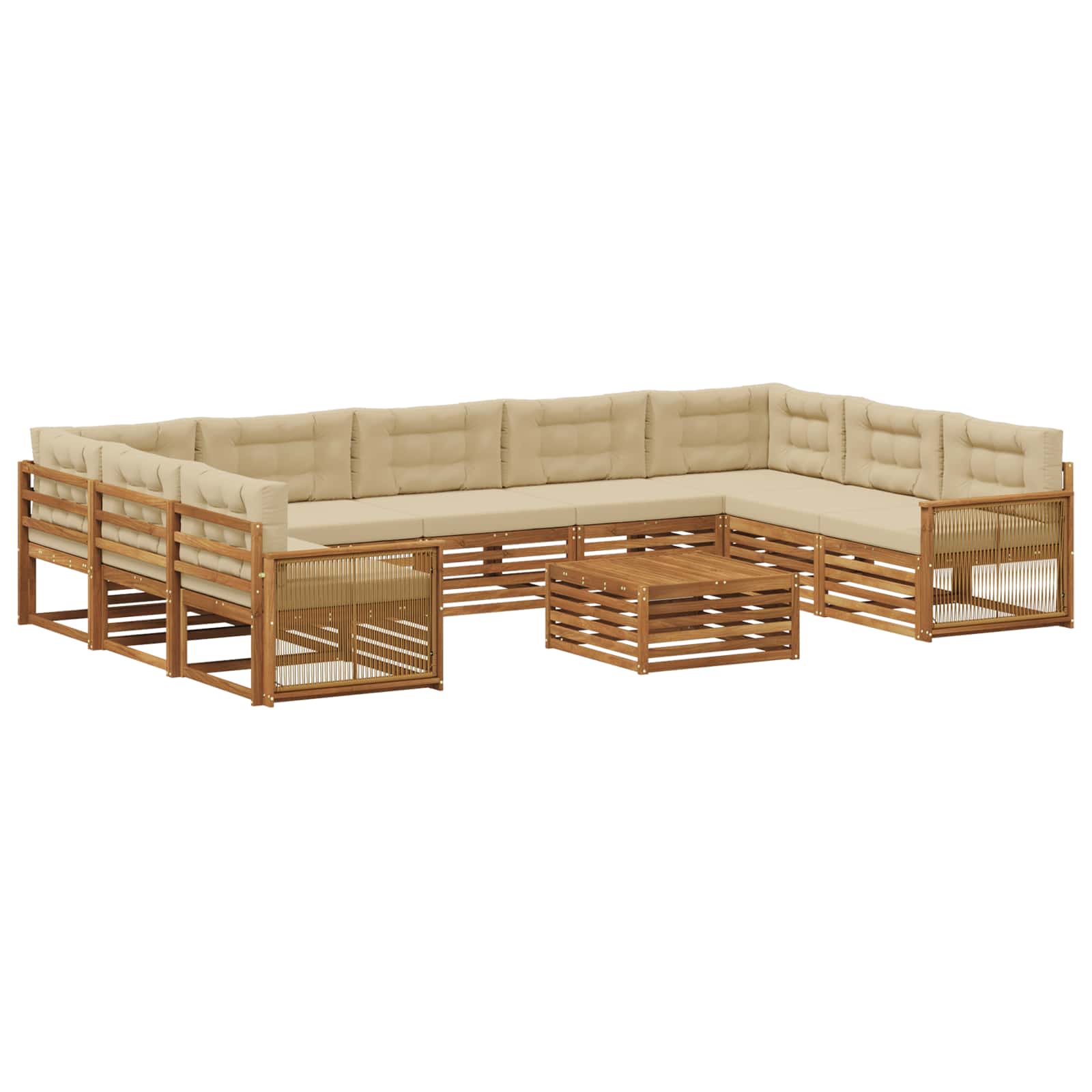 Outdoor-Sofagarnitur 10 pcs Natur und Beige Massivholz Akazie