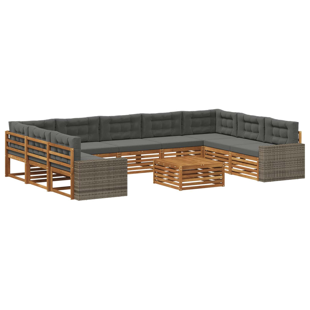 Outdoor-Sofagarnitur mit Kissen 10 pcs Natur und Anthrazit