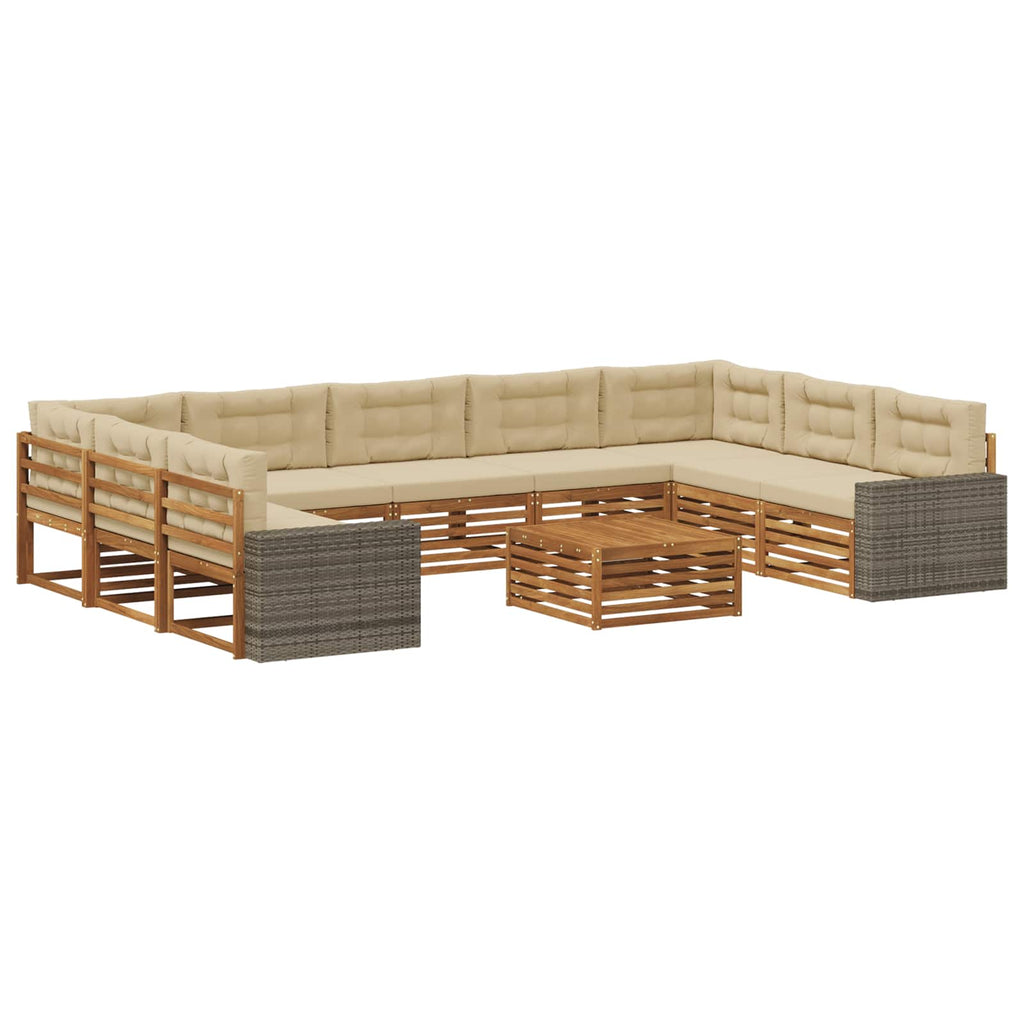 Outdoor-Sofagarnitur 10 pcs Natur und Beige Massivholz Akazie