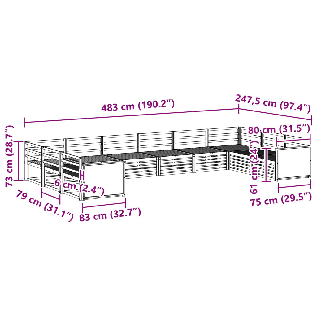 Sofagarnituren 10 pcs Massivholz Akazie