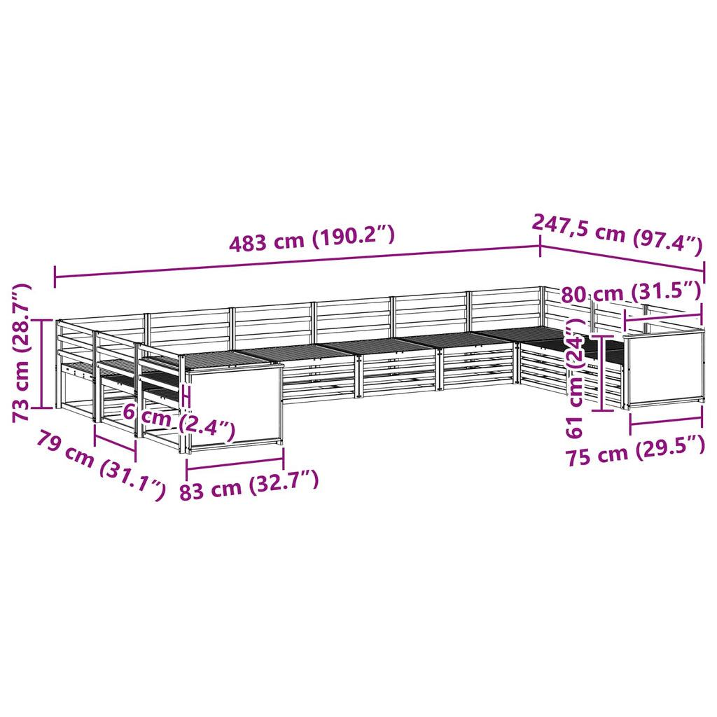 Sofagarnituren 10 pcs Massivholz Akazie
