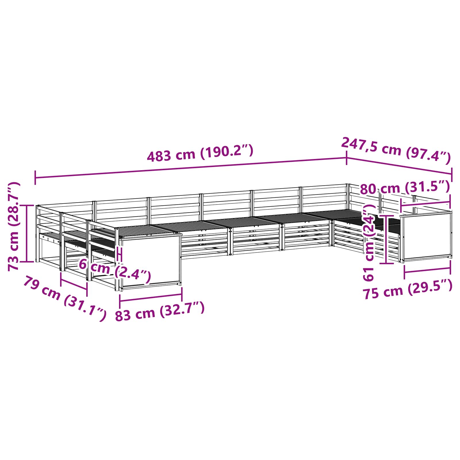 Sofagarnituren 10 pcs Massivholz Akazie