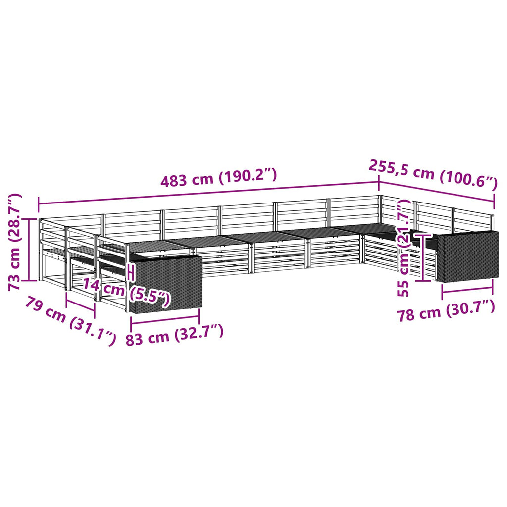 Sofagarnituren 10 pcs Massivholz Akazie