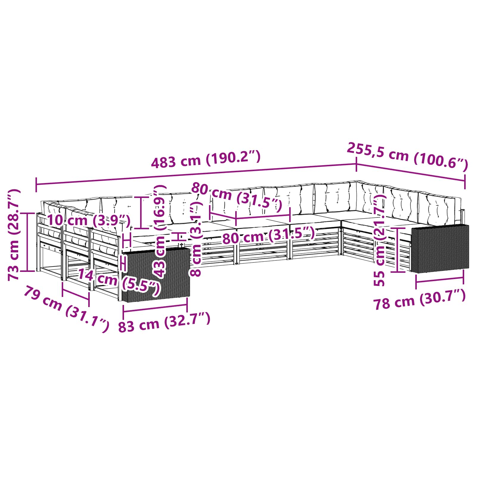 Sofagarnituren mit Kissen 10 pcs Massivholz Akazie