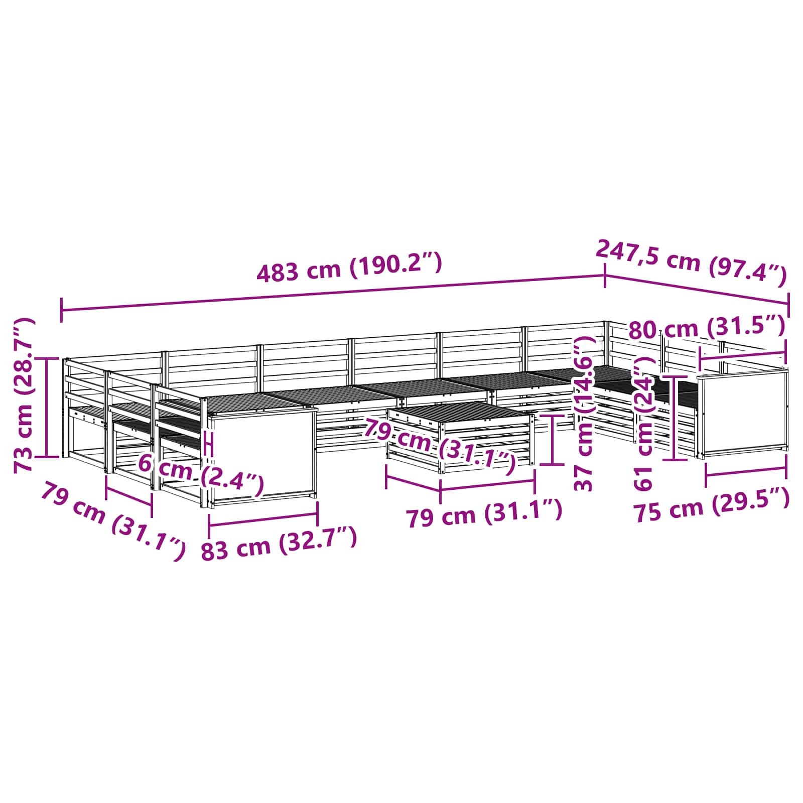 Sofagarnituren 11 pcs Massivholz Akazie