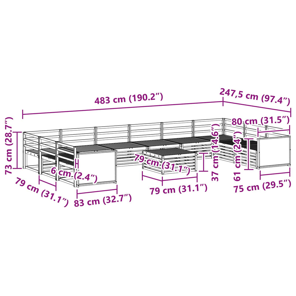 Sofagarnituren 11 pcs Massivholz Akazie