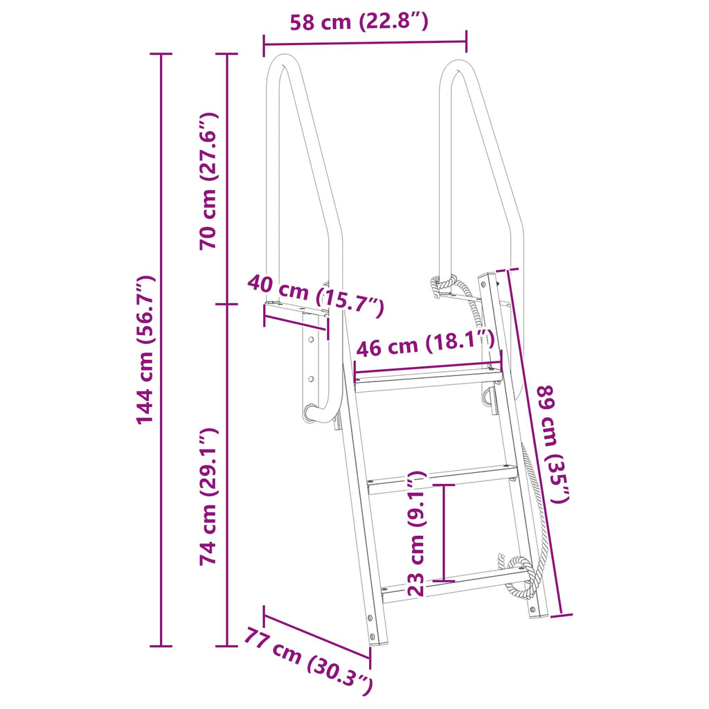 3-Stufen Dockleiter Silber 58 x 77 x 144 cm Aluminium