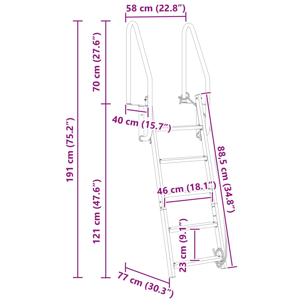 5-Stufen Dockleiter Silber 58 x 77 x 191 cm Aluminium