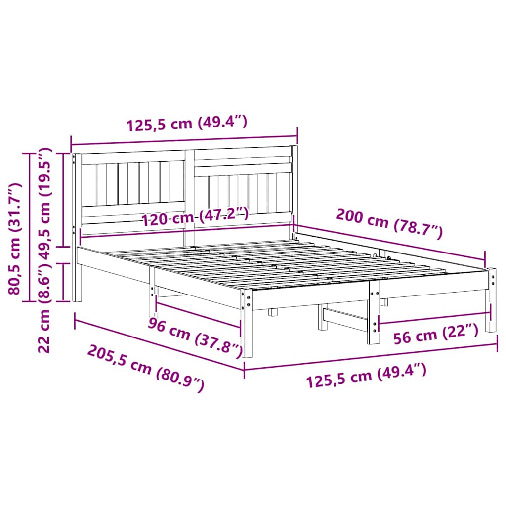 Bettrahmen mit Kopfteil Weiß 120 x 200 cm Massives Kiefernholz