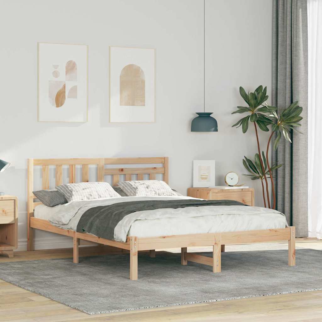 Bettrahmen mit Kopfteil Braun 140 x 190 cm Massives Kiefernholz
