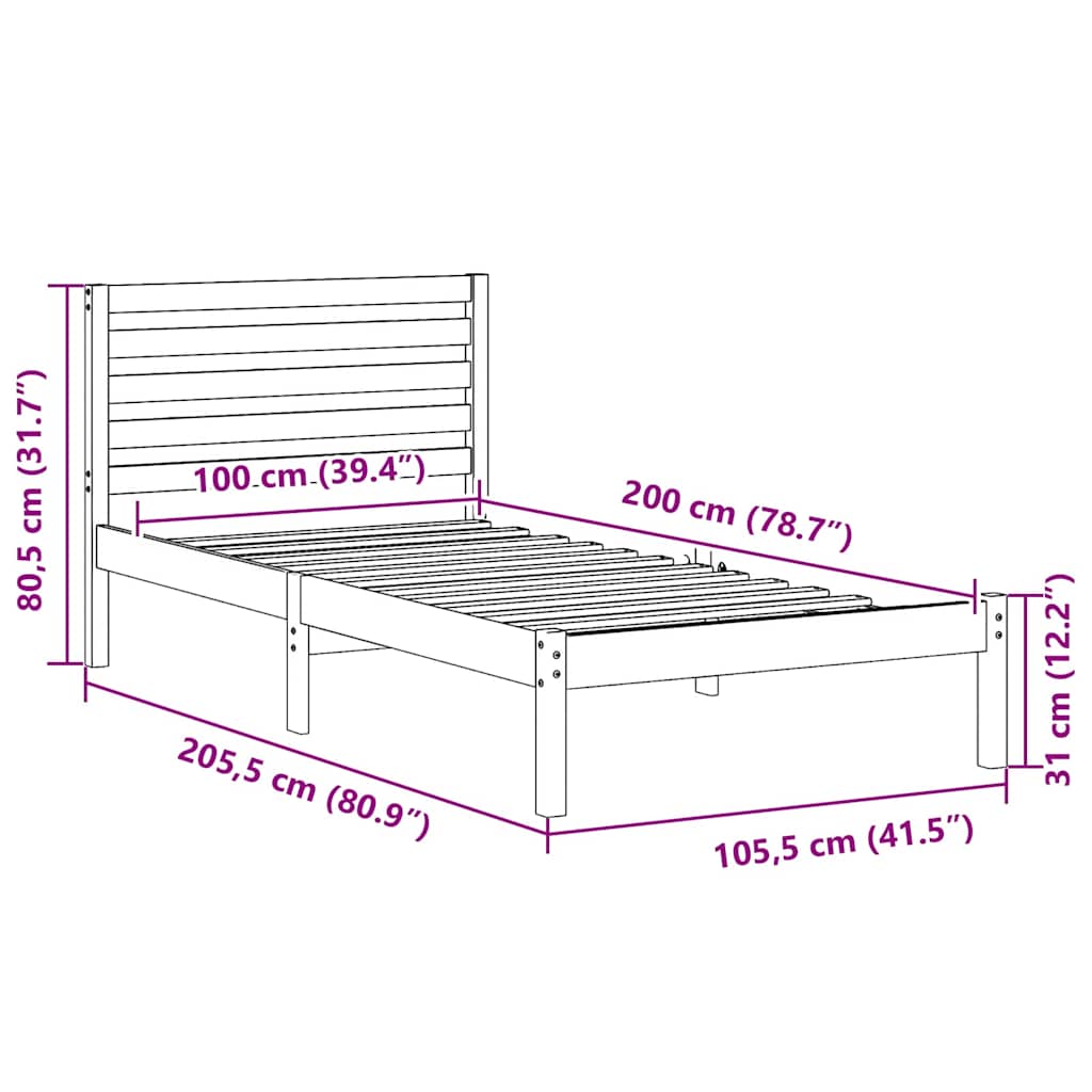 Bettrahmen Wachsbraun 75 x 190 cm Massives Kiefernholz