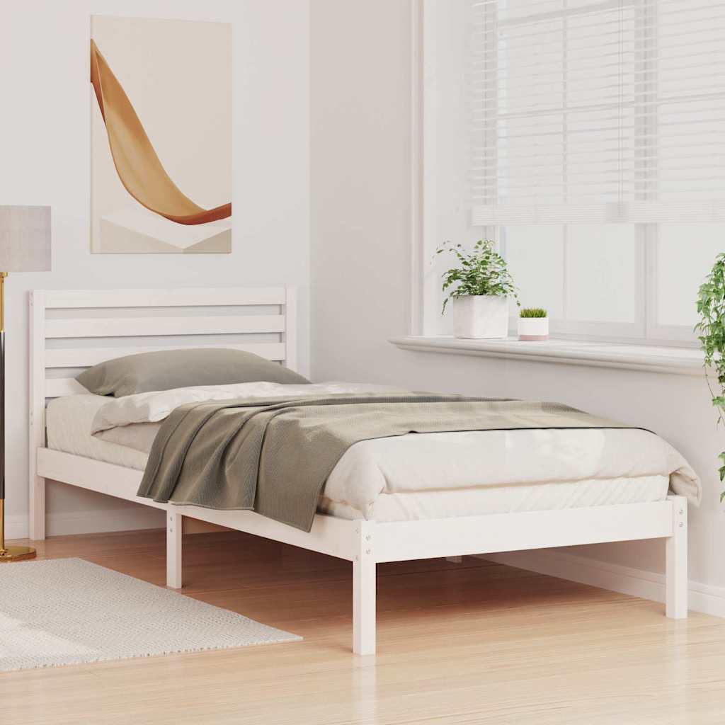 Bettrahmen mit Kopfteil Weiß 100 x 210 cm Massives Kiefernholz