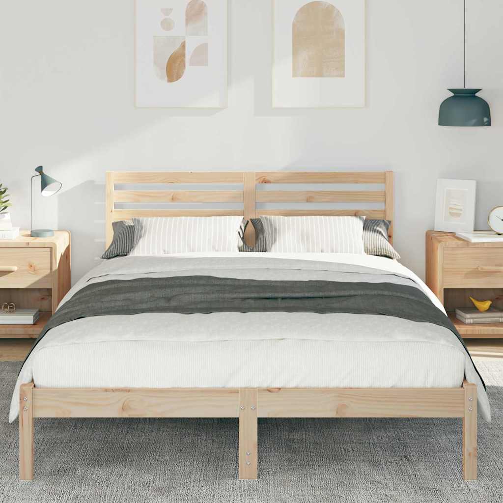 Bettrahmen mit Kopfteil Braun 140 x 210 cm Massives Kiefernholz