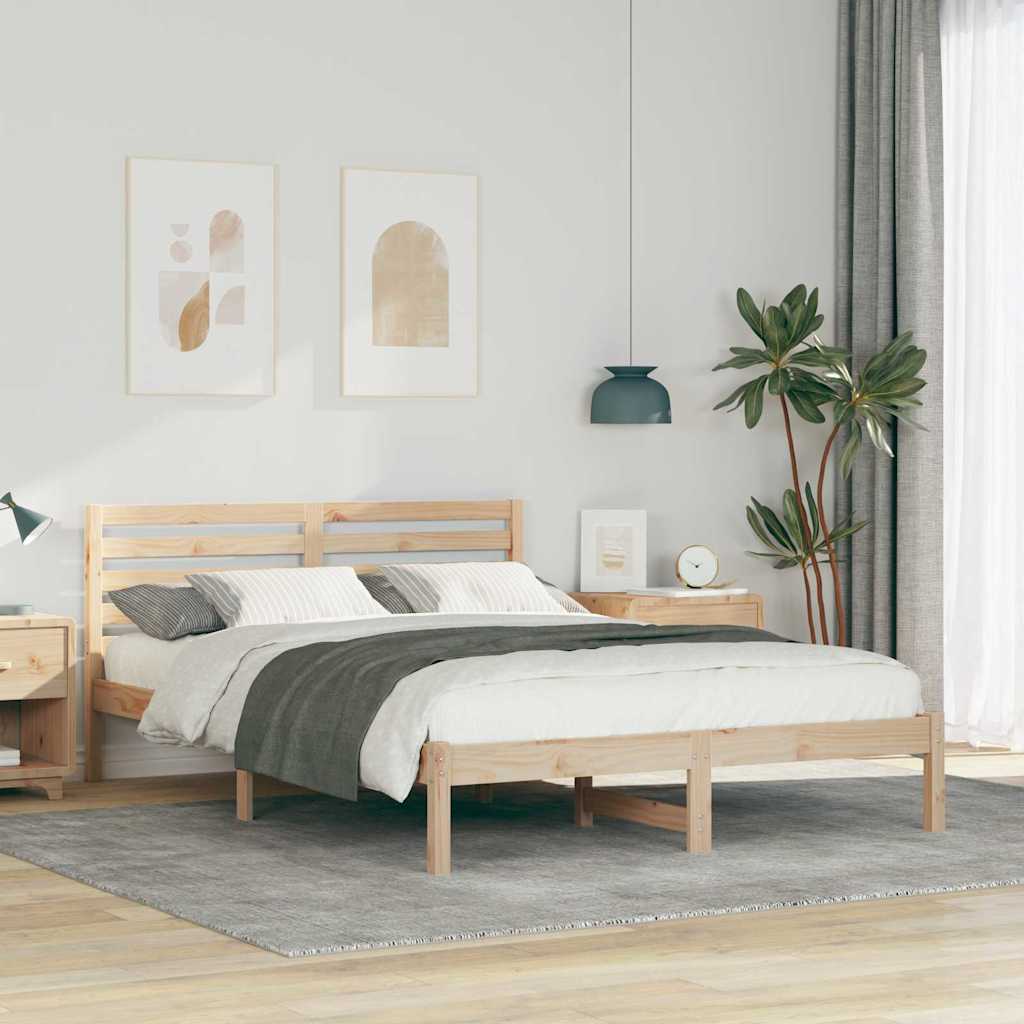 Bettrahmen mit Kopfteil Braun 140 x 220 cm Massives Kiefernholz