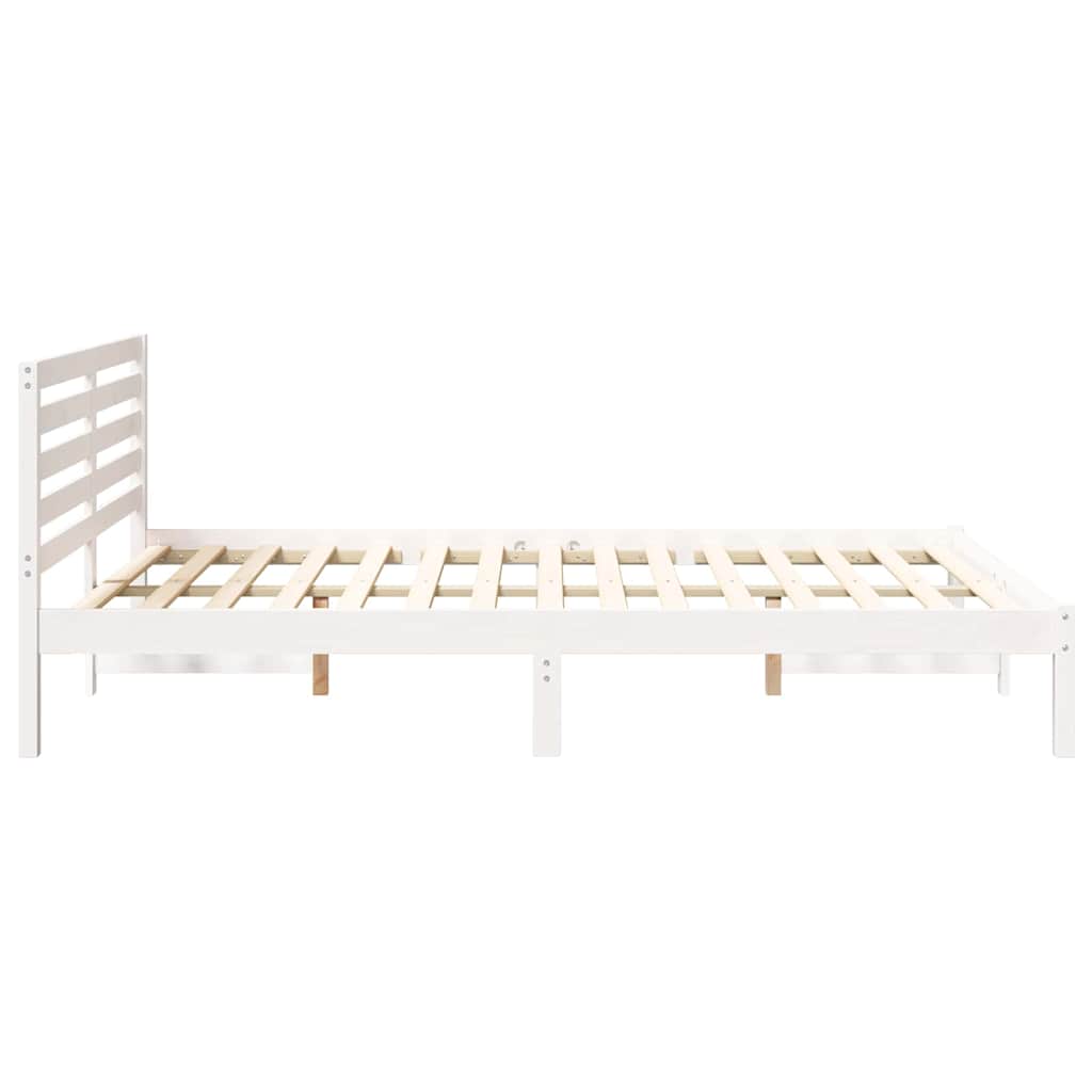 Bettrahmen mit Kopfteil Weiß 140 x 220 cm Massives Kiefernholz