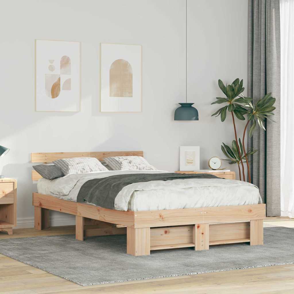 Bettrahmen mit Kopfteil Braun 140 x 190 cm Massives Kiefernholz