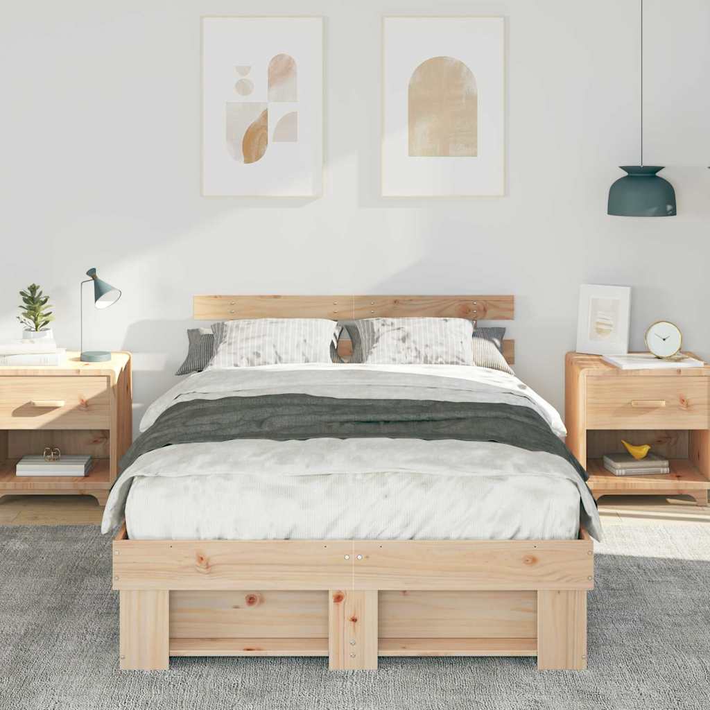 Bettrahmen mit Kopfteil Braun 135 x 190 cm Massives Kiefernholz