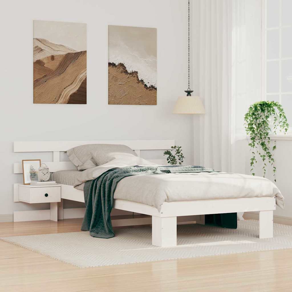 Bettrahmen mit Kopfteil Weiß 100 x 200 cm Massives Kiefernholz