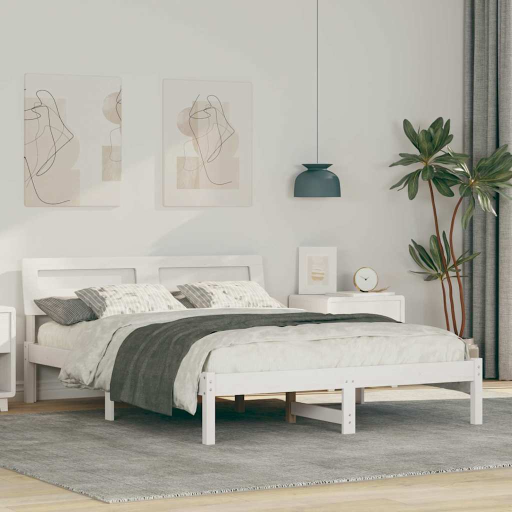 Bettrahmen mit Kopfteil Weiß 120 x 200 cm Massives Kiefernholz