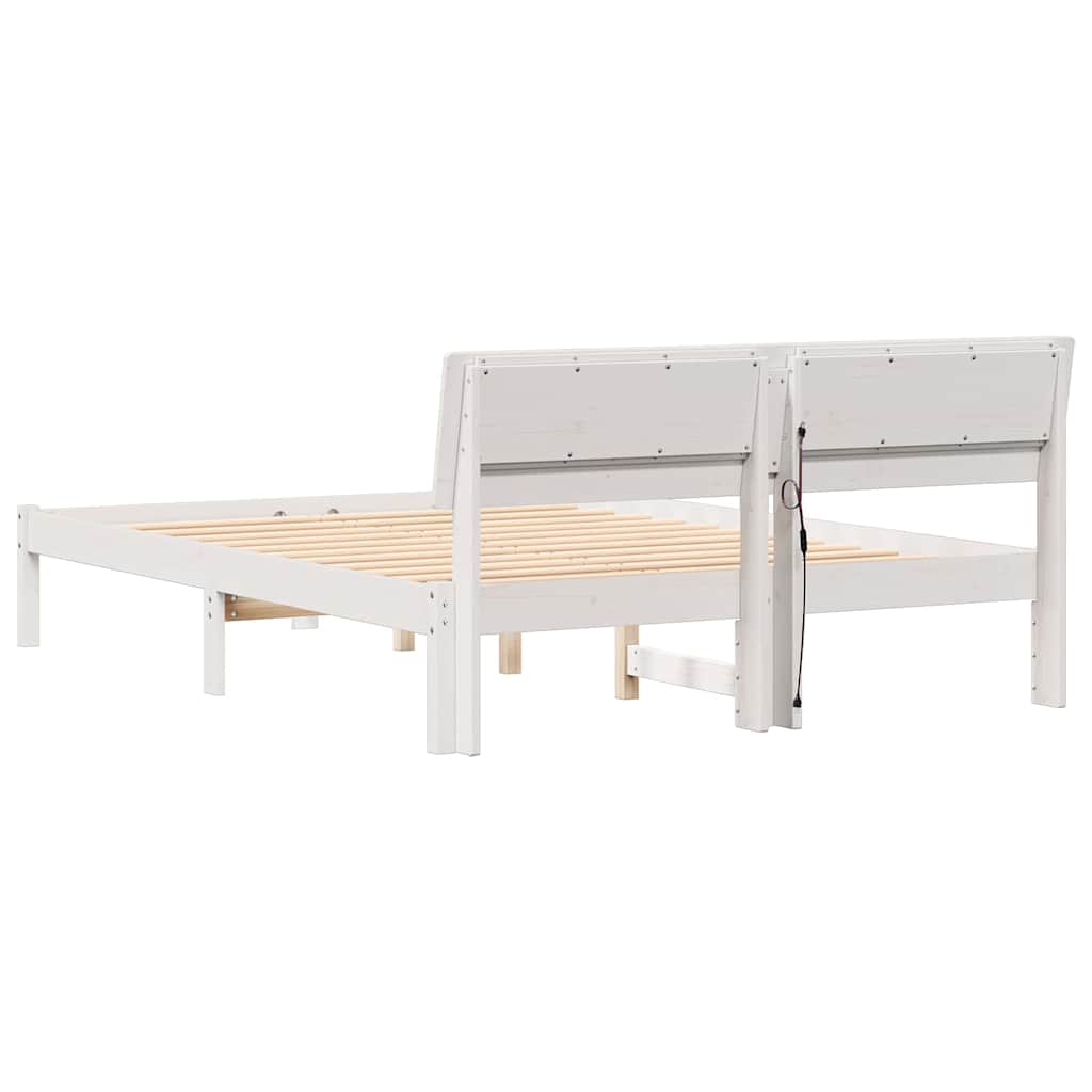 Bettrahmen mit Kopfteil Weiß 140 x 190 cm Massives Kiefernholz