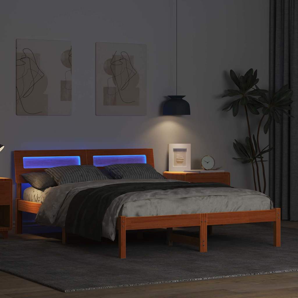 Bettrahmen Wachsbraun 140 x 190 cm Massives Kiefernholz