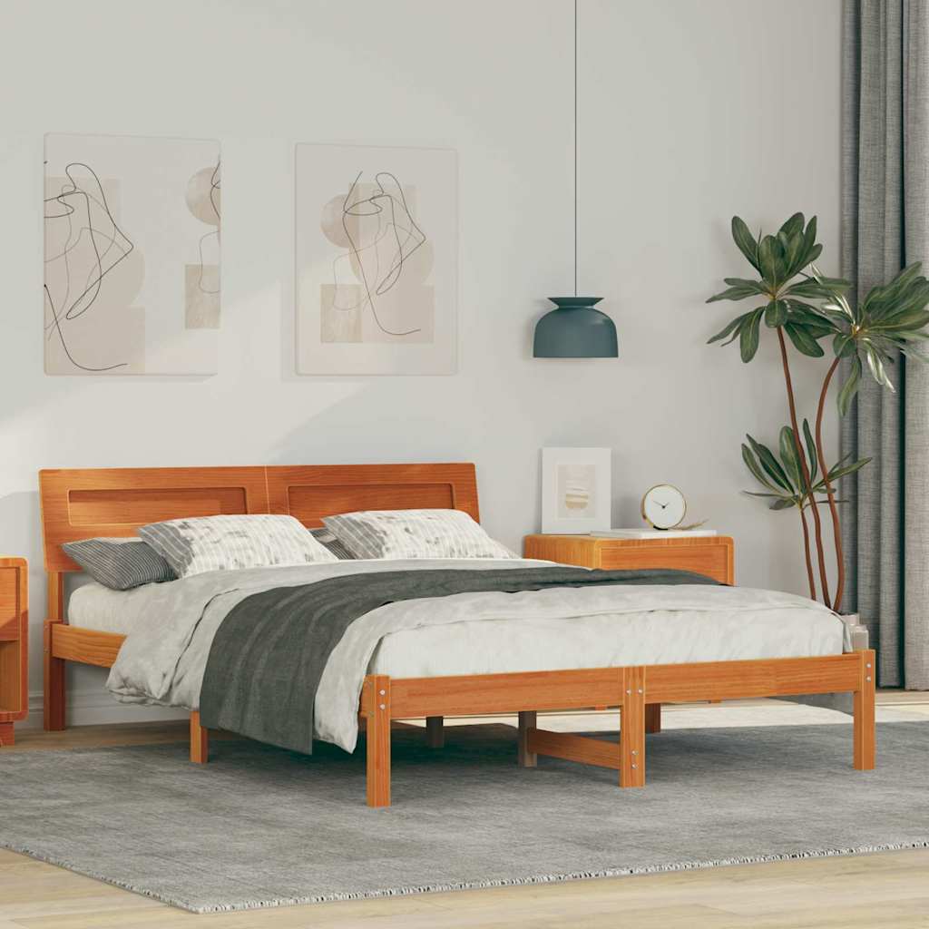 Bettrahmen Wachsbraun 140 x 190 cm Massives Kiefernholz