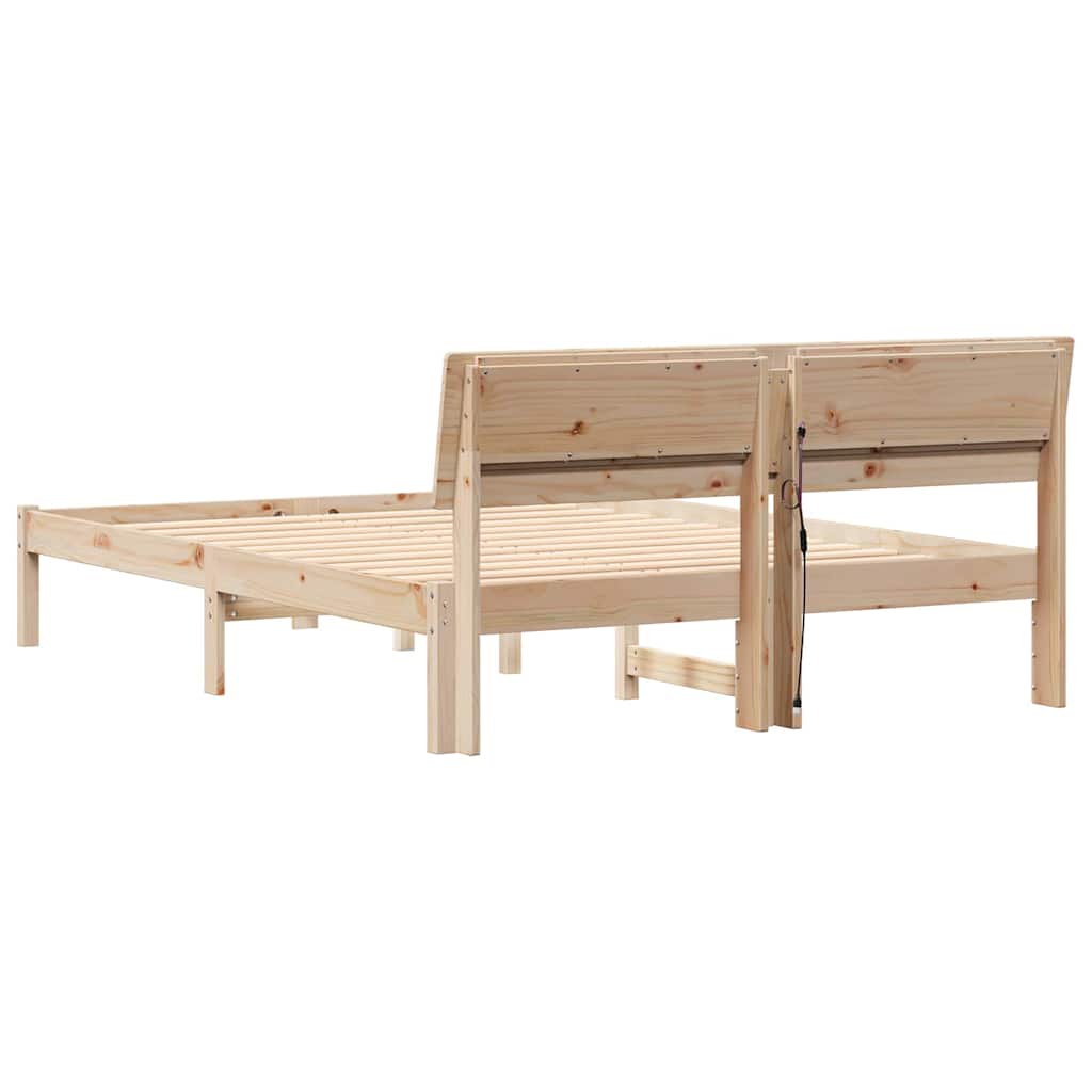 Bettrahmen mit Kopfteil Braun 135 x 190 cm Massives Kiefernholz