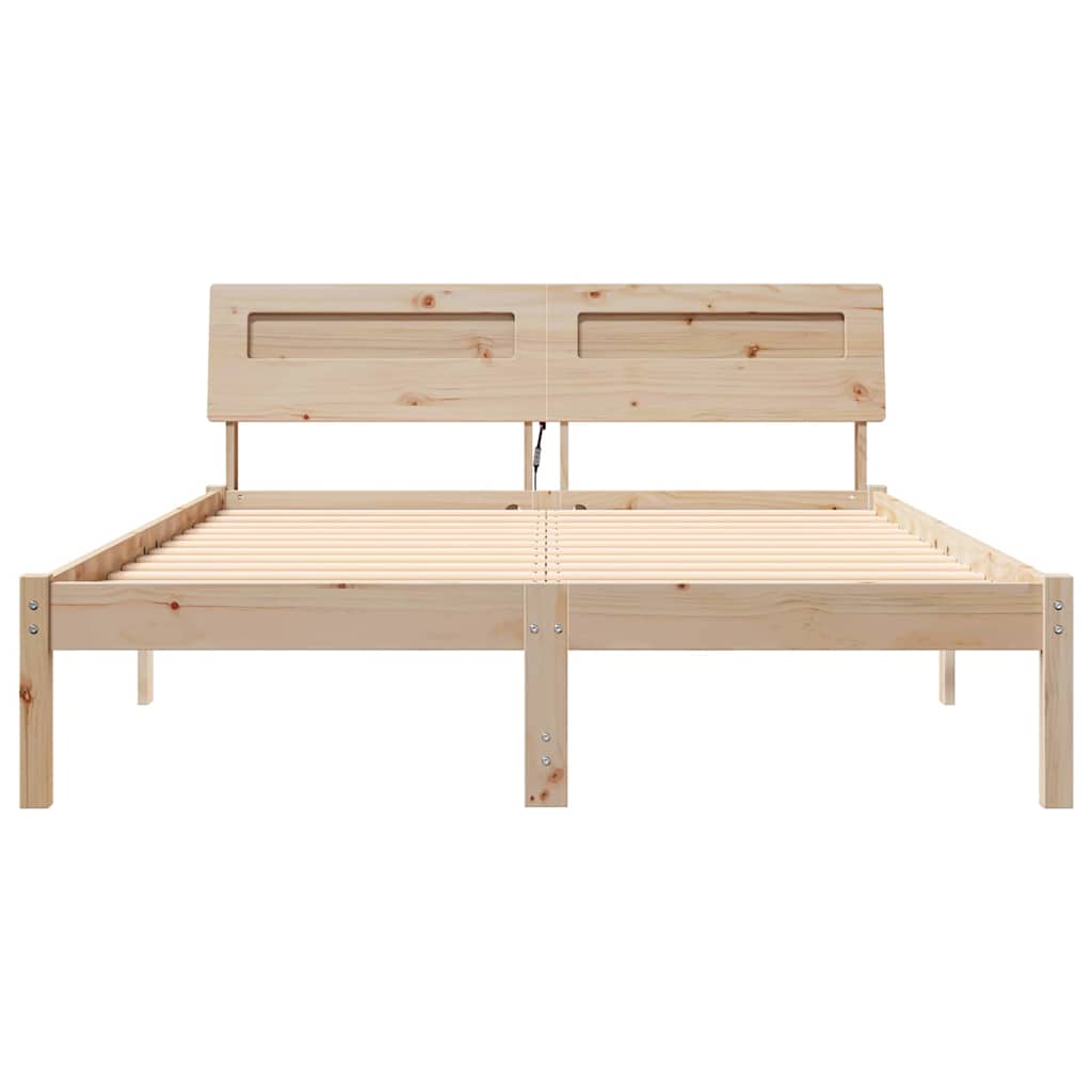 Bettrahmen mit Kopfteil Braun 135 x 190 cm Massives Kiefernholz