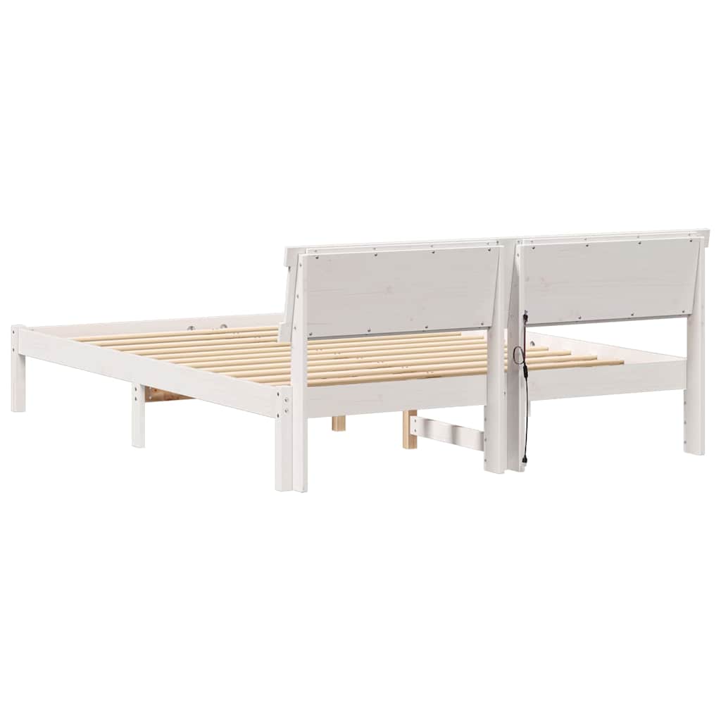 Bettrahmen mit Kopfteil Weiß 160 x 200 cm Massives Kiefernholz