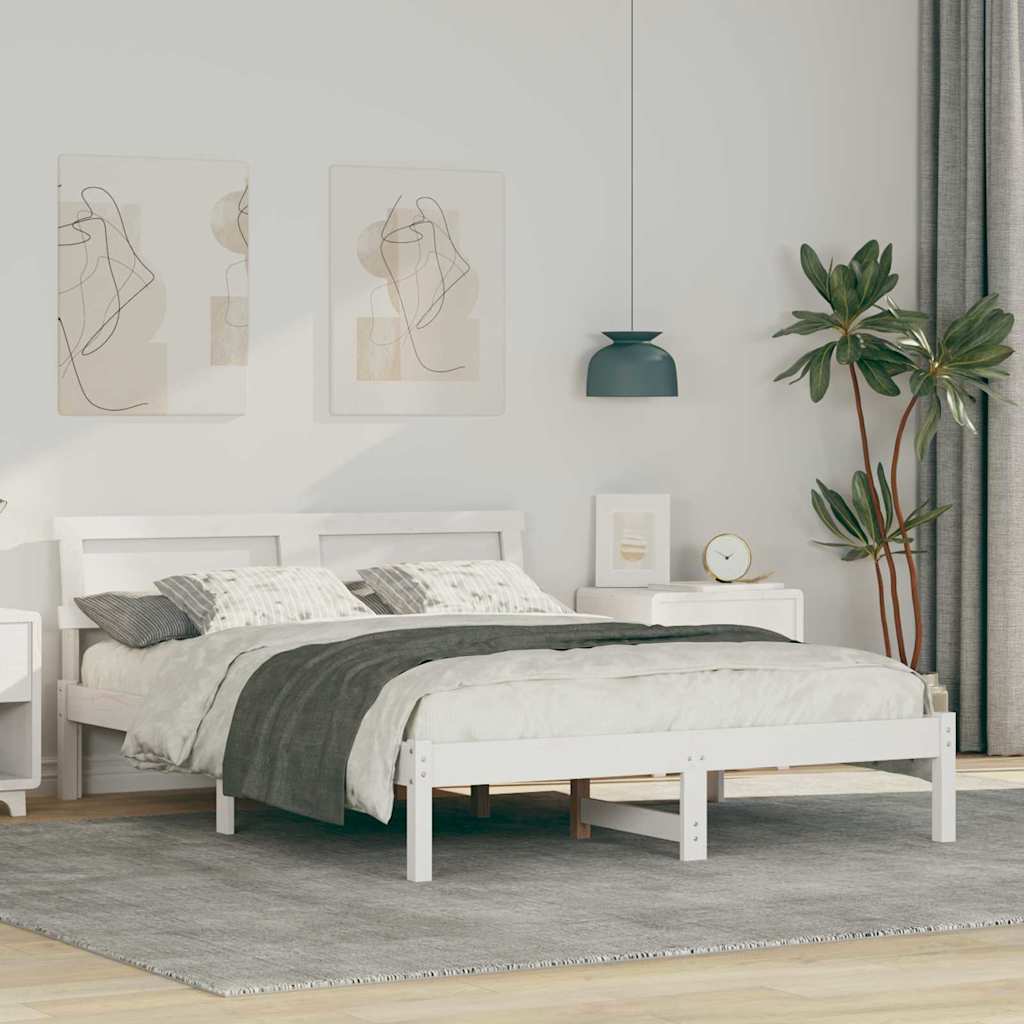 Bettgestell mit Kopfteil Weiß 140 x 190 cm Massivholz Kiefer