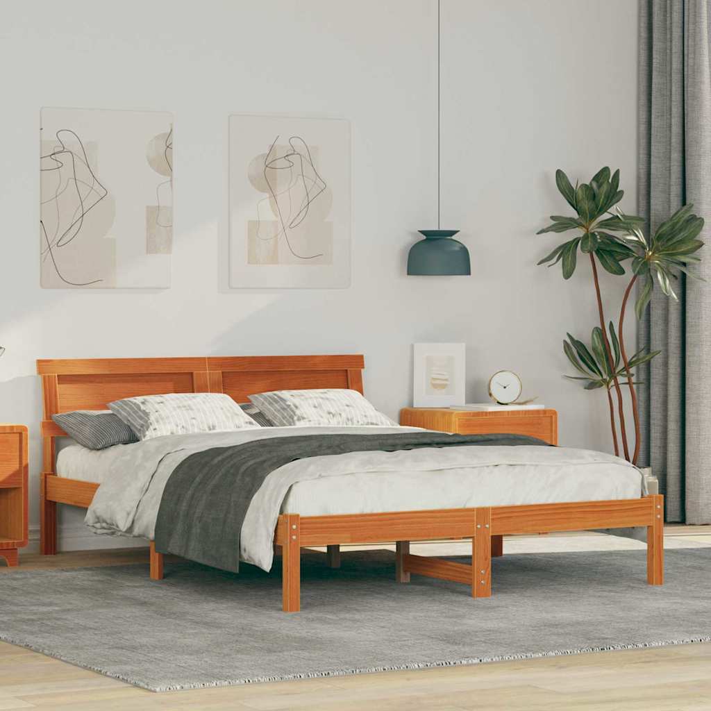 Bettrahmen Wachsbraun 140 x 190 cm Massives Kiefernholz