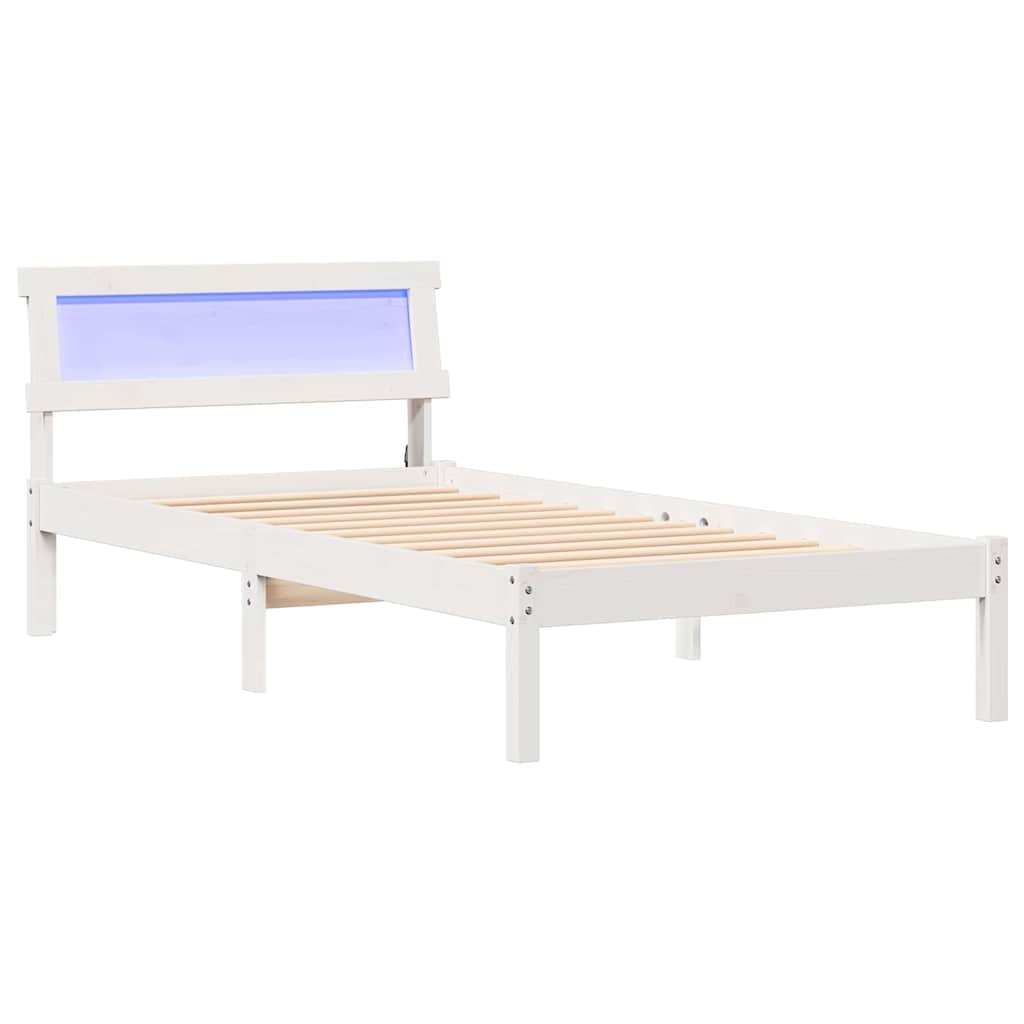 Bettrahmen mit Kopfteil Weiß 80 x 200 cm Massives Kiefernholz