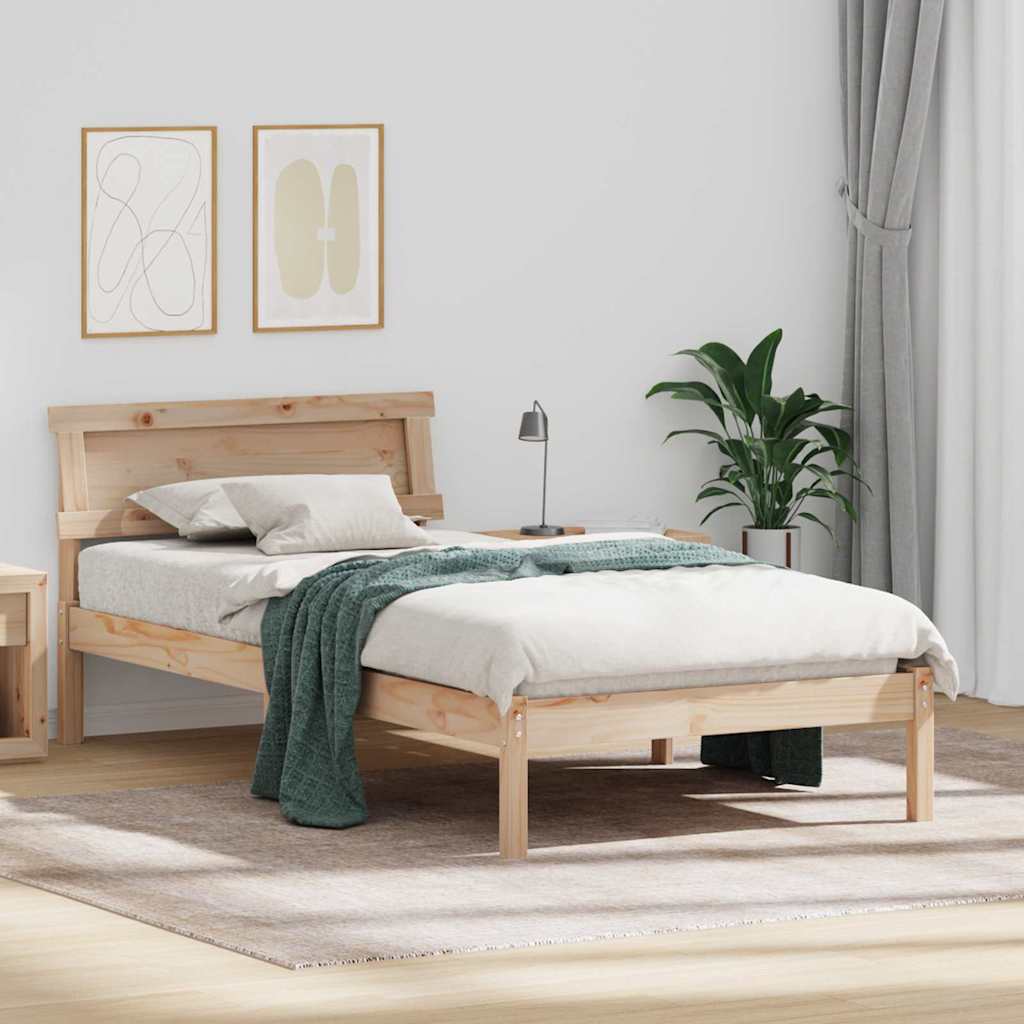 Bettrahmen mit Kopfteil Braun 90 x 190 cm Massives Kiefernholz