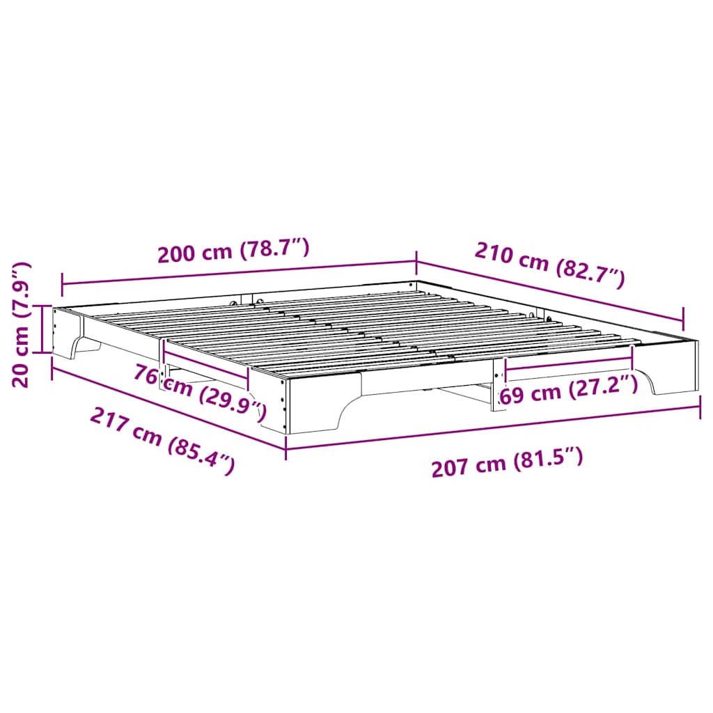 Bettrahmen Braun 200 x 210 cm Massives Kiefernholz