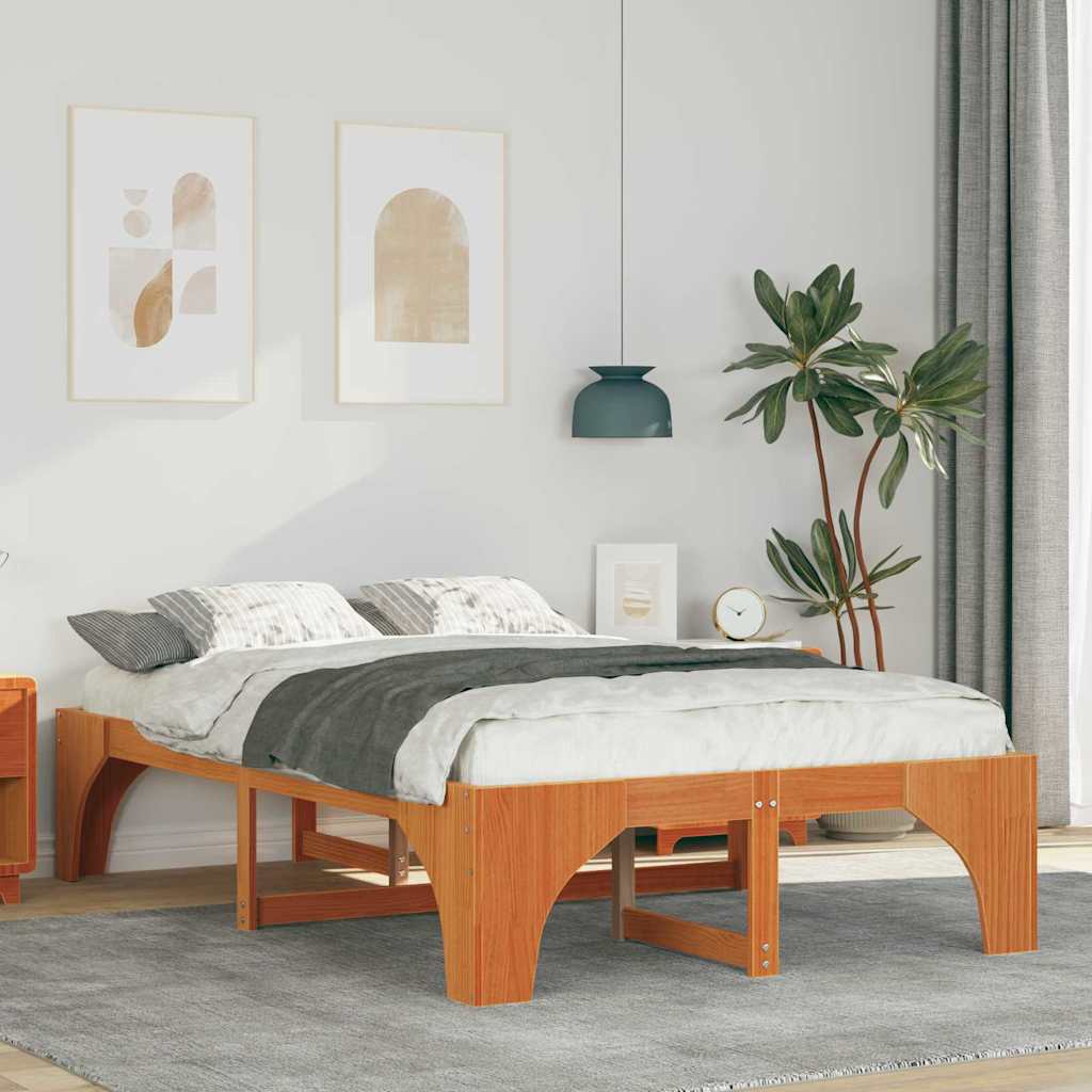 Bettrahmen Braun 135 x 190 cm Massives Kiefernholz