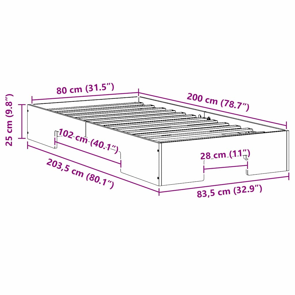 Bettgestell Weiß 80 x 200 cm