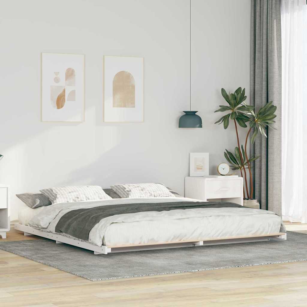 Bettrahmen Weiß 200 x 200 cm Massives Kiefernholz