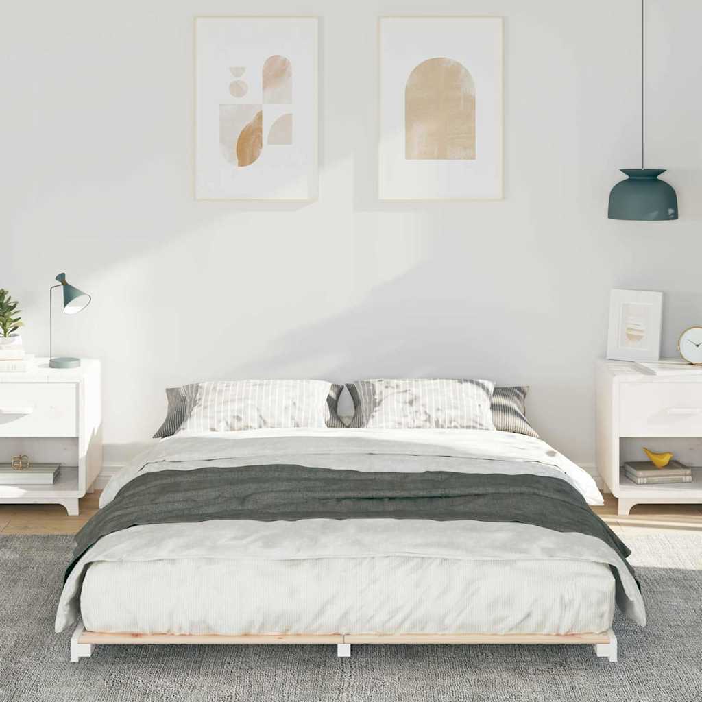Bettrahmen Weiß 150 x 200 cm Massives Kiefernholz