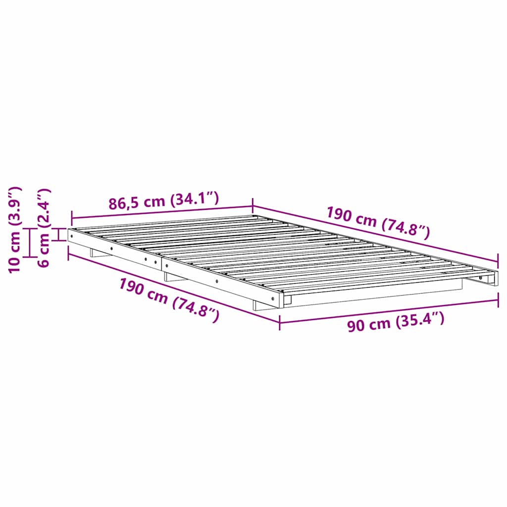Bettrahmen Wachsbraun 90 x 190 cm Massives Kiefernholz